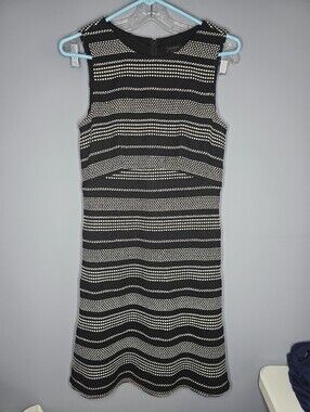Ann Taylor Textured Striped Sleeveless Sheath Dress-Womens 4-Black/White-work